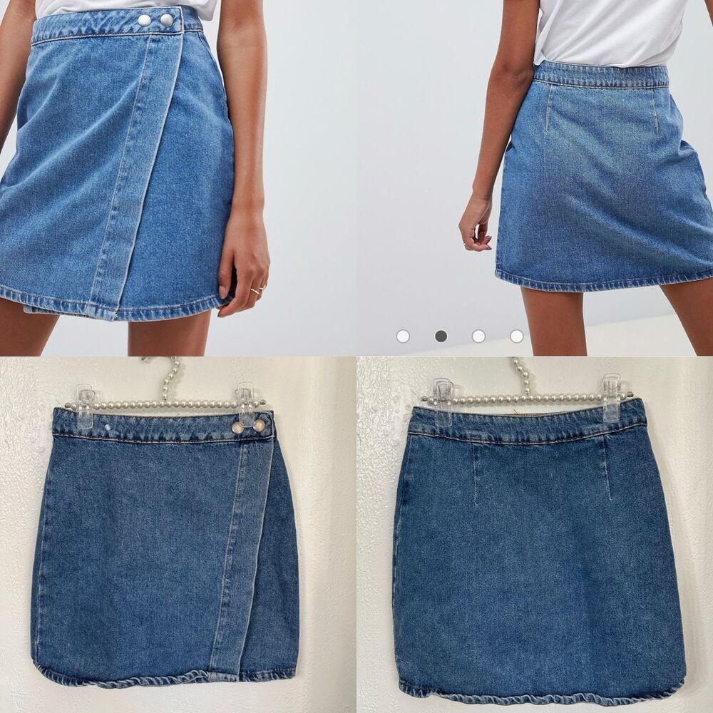 Asos Denim Wrap Skirt Women Blue Jean Size 4